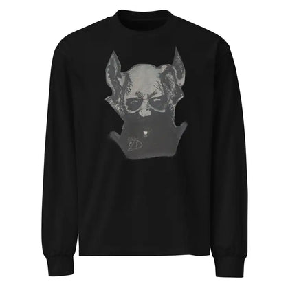 Black sweatshirt featuring a grey dog graphic, ideal for casual long sleeve wear