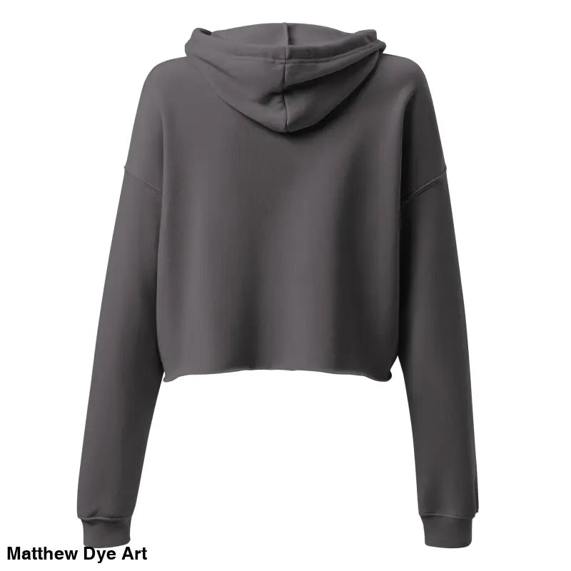Gray cropped hoodie featuring sinister figure design with exaggerated pointed ears