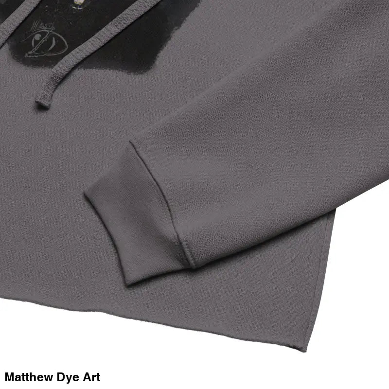 Gray hoodie sleeve featuring dropped shoulder cut from Sinister Entity Gothic Horror Hoodie