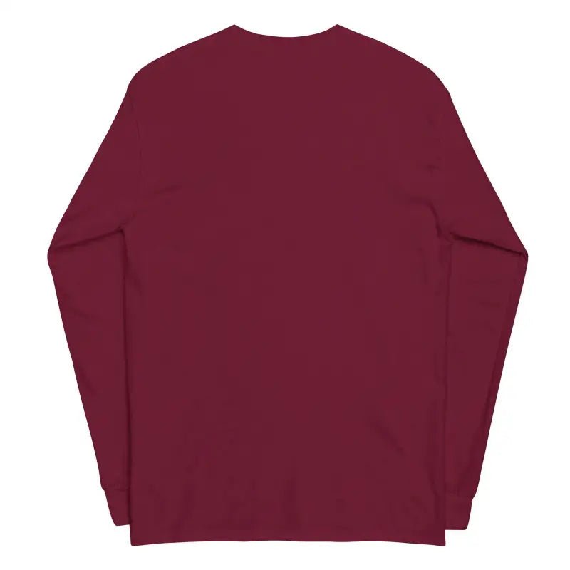 Burgundy long-sleeve crewneck sweatshirt featuring Matthew Dye art, Skull Owl Long Sleeve