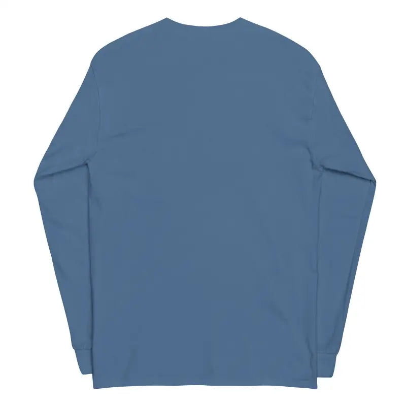 Blue long-sleeve crewneck shirt featuring skull and owl, comfortable soft unisex t-shirt