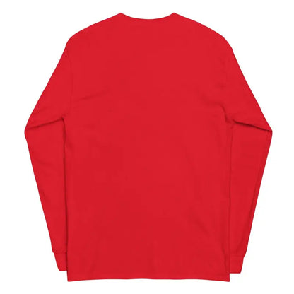 Red long-sleeve crewneck sweatshirt featuring Matthew Dye art of a skull owl long sleeve