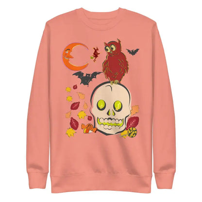 Peach sweatshirt with skull owl design for modern comfort and style in unisex fit