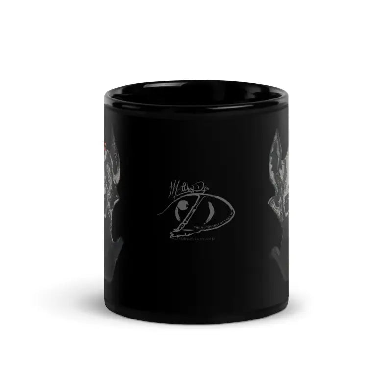 Black ceramic mug with logo design, perfect for enjoying morning java in style