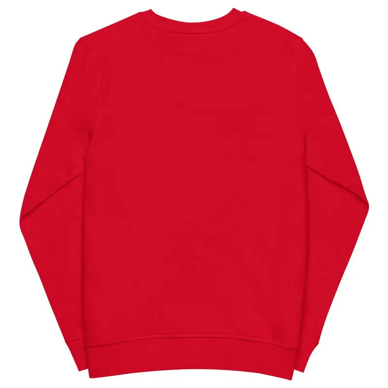 Red crewneck sweatshirt made of organic cotton, embracing classic horror in an eco-friendly design