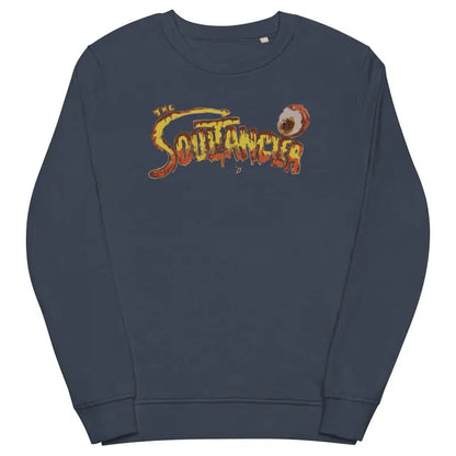 Navy blue eco-friendly sweatshirt in organic cotton featuring Soulfanatics graphic design