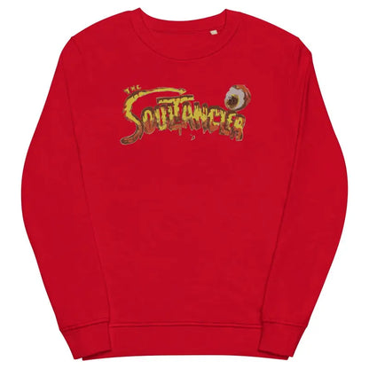 Red eco-friendly sweatshirt in organic cotton featuring The Sopranos logo graphic