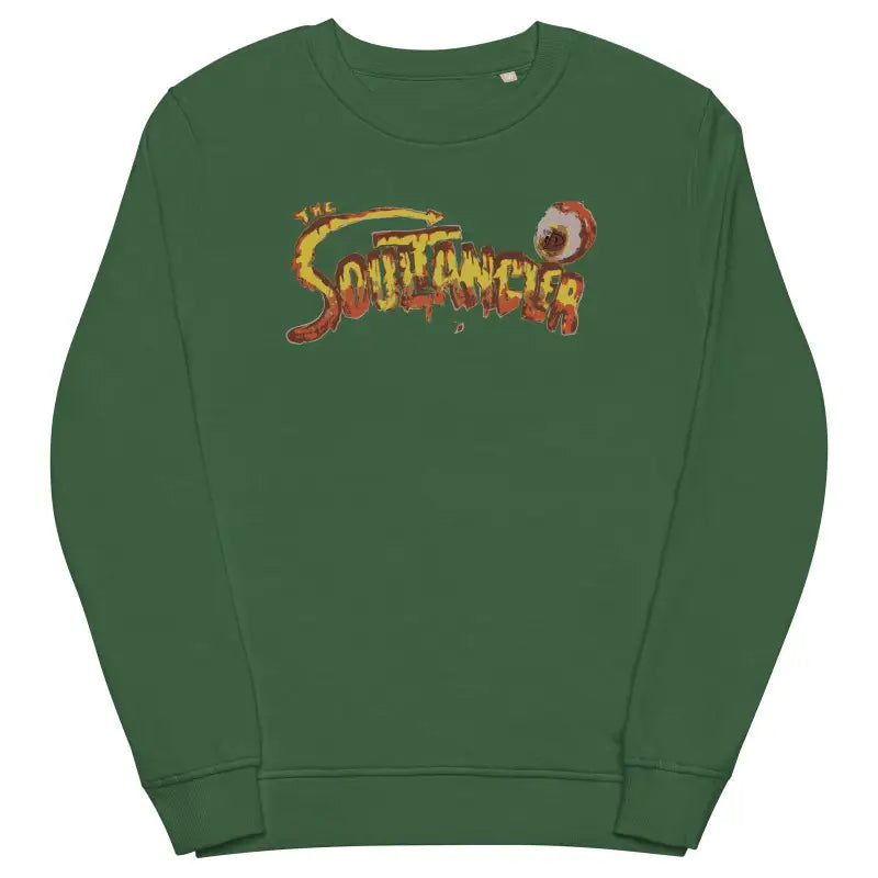 Green organic cotton sweatshirt featuring orange and yellow Southpaws graphic design