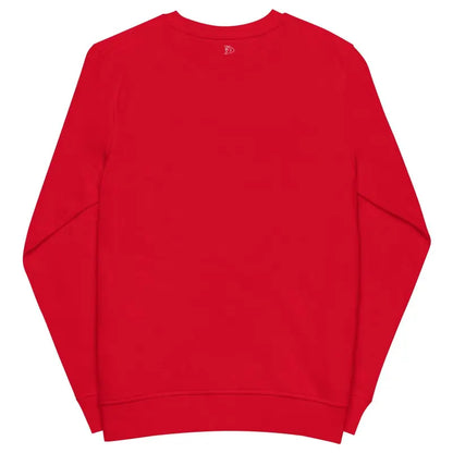 Red crewneck sweatshirt in organic cotton, celebrating classic horror and eco-friendly fashion