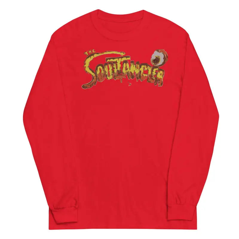 Red long-sleeve tee with gold San Francisco graphic from Soultangler Long-Sleeve Tee