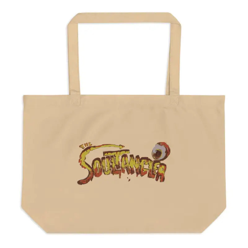 Beige Soultangler Organic Tote featuring Softlancer text design for elegant journeys