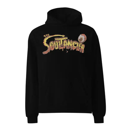 Black Soultangler Oversized Hoodie featuring Souplantation logo and baseball design on back