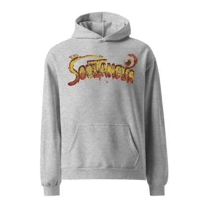 Grey Soultangler oversized hoodie featuring orange and yellow Soundgarden text design