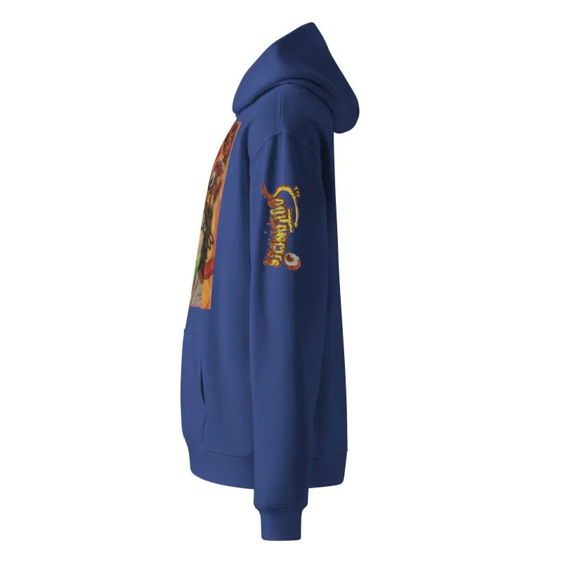 Navy blue Soultangler Unisex Oversized Hoodie featuring side graphic design