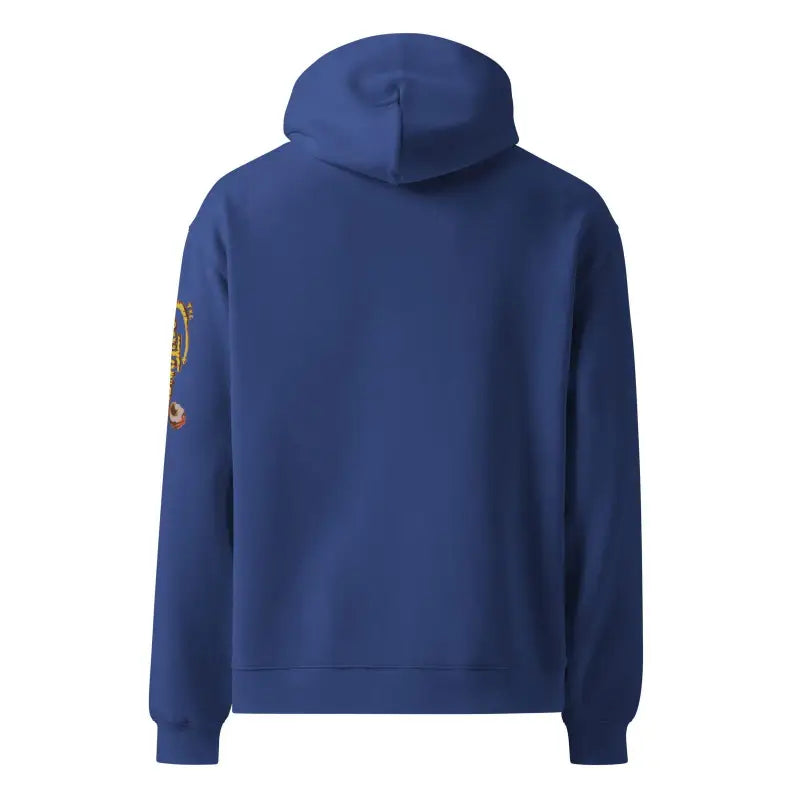 Navy blue Soultangler Unisex Oversized Hoodie featuring logo on sleeve for style and comfort