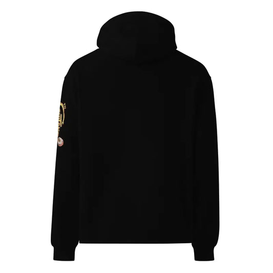 Black hooded sweatshirt with sleeve patch in Soultangler Unisex Oversized Hoodie