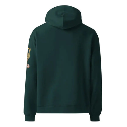 Dark green Soultangler Unisex Oversized Hoodie features stylish sleeve patches