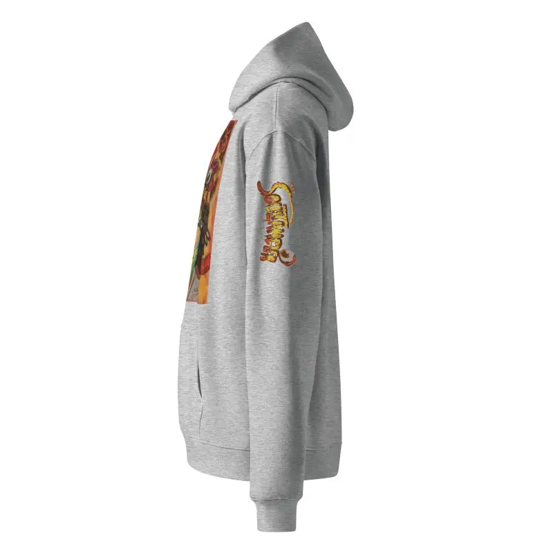 Gray Soultangler Unisex Oversized Hoodie featuring a tiger graphic design on the side