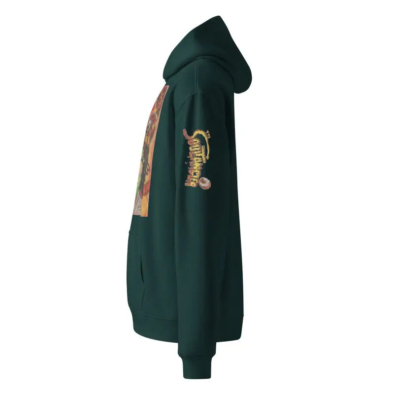 Dark green Soultangler Unisex Oversized Hoodie featuring a stylish logo on the sleeve