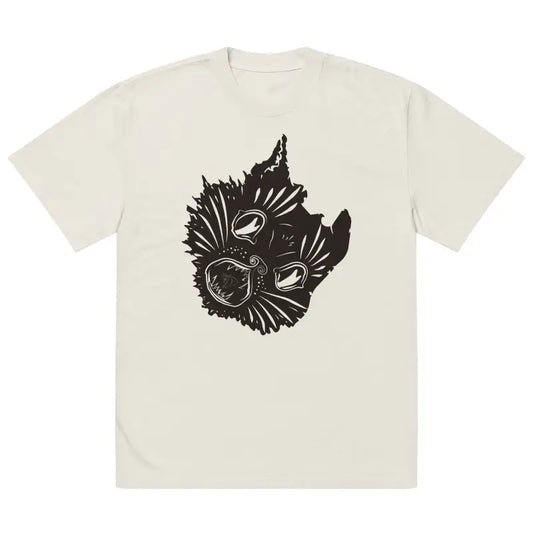 Black cat head design on cream t-shirt from Enchanted Whimsy of the Kitty Head Oversized