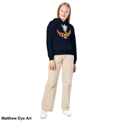 Girl in Spooktacular Smiles Heavy Blend Hoodie and Pants for Child’s Halloween Wardrobe