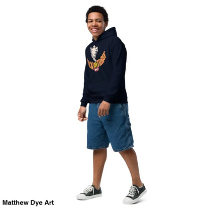 Navy heavy blend hoodie featuring Halloween graphic for child’s Halloween wardrobe