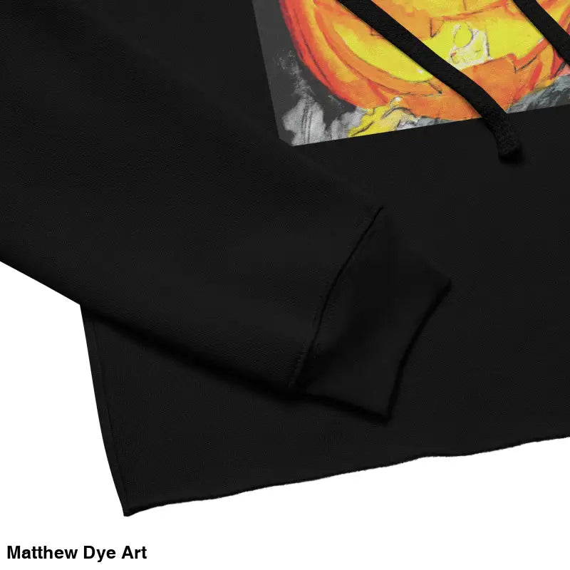 Black hoodie featuring Jack-o’-lantern design by Matthew Dye Art for a spooky cute look