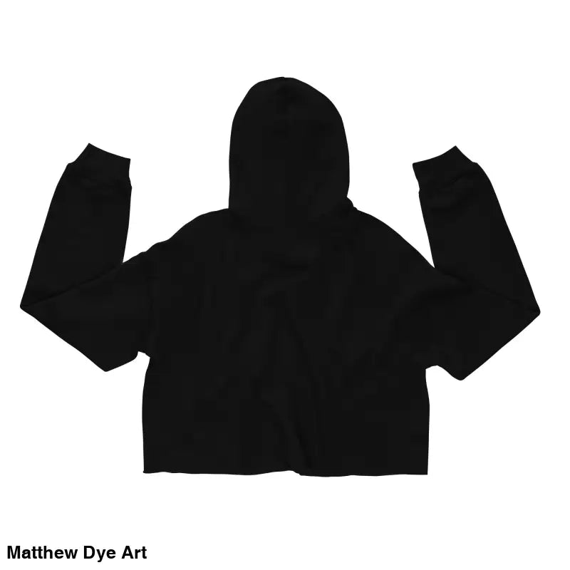Black cropped hoodie featuring Spooky Cute Halloween Jack-o’-Lantern design by Matthew Dye Art