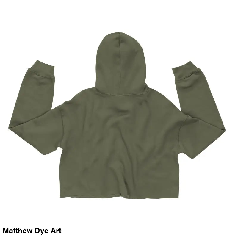 Olive green cropped hoodie featuring a spooky cute jack-o’-lantern design by Matthew Dye Art