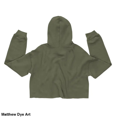 Olive green cropped hoodie featuring a spooky cute jack-o’-lantern design by Matthew Dye Art