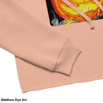 Peach-colored cropped hoodie featuring Spooky Cute Jack-o’-lantern design by Matthew Dye Art