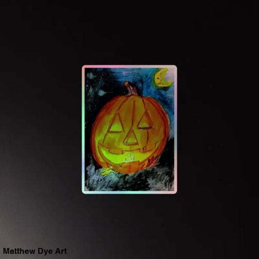 Glowing orange jack-o’-lantern with triangular eyes in Holographic Jack-O’-Lantern Sticker