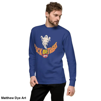 Blue long-sleeved shirt featuring playful enchantment for a spooky comfort unisex Halloween wardrobe