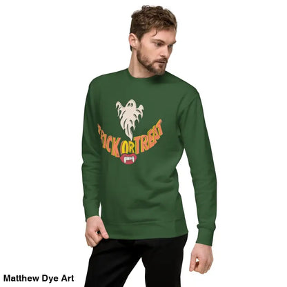 Green long-sleeved shirt featuring Halloween graphic for a spooky comfort unisex style