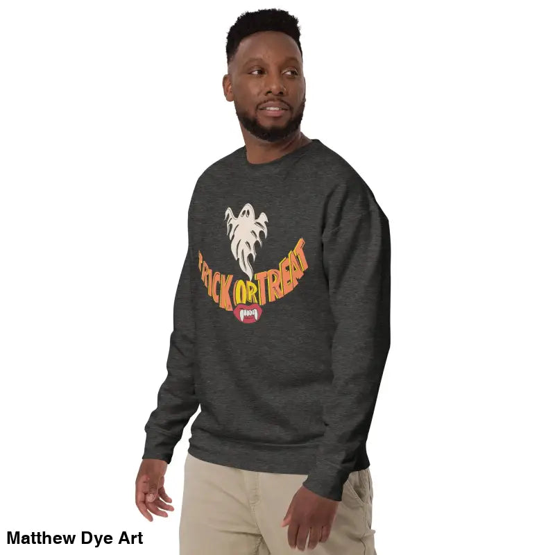 Spooky Smiles Unisex Trick-or-Treat Sweatshirt for a Halloween wardrobe of spooky comfort
