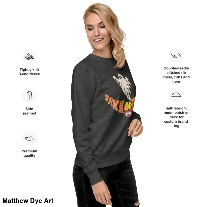 Spooky Smiles Unisex Trick-or-Treat Sweatshirt for a Halloween wardrobe of spooky comfort