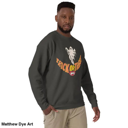 Spooky Smiles Unisex Trick-or-Treat Sweatshirt enhances your Halloween wardrobe with spooky comfort