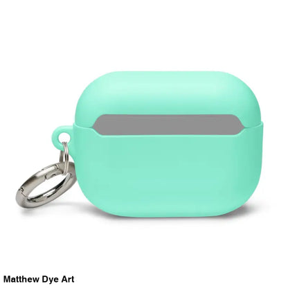 Mint green AirPods Pro case with keyring, featuring Scary Cat Halloween design