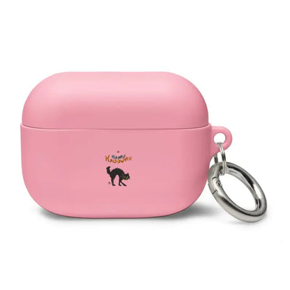 Pink AirPods Pro case with black cat design for Scary Cat Halloween theme