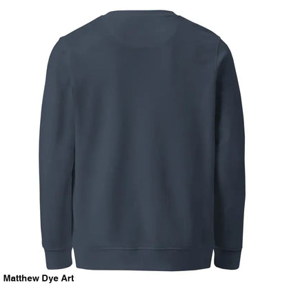 Navy blue crewneck sweatshirt featuring eco-friendly Murder Party horror art design