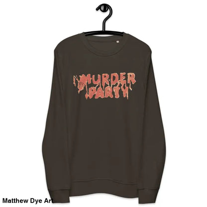 Brown Murder Party sweatshirt showcasing unisex horror art for eco-friendly fashion