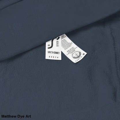 Clothing tag of the eco-friendly Murder Party Sweatshirt for horror art enthusiasts