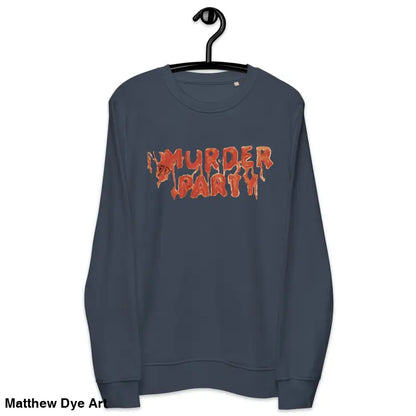 Blue Murder Party sweatshirt for horror fans, featuring eco-friendly materials