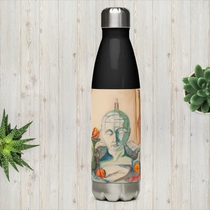 Stainless steel water bottle featuring captivating oil painting and phrenology artistic design