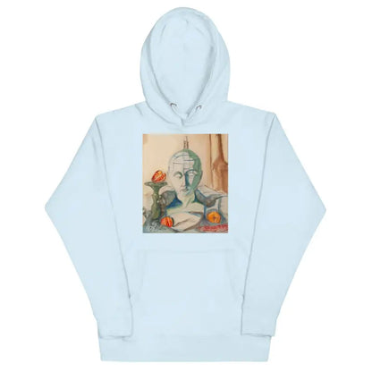 Light blue classic unisex hoodie featuring classical bust artwork print on front