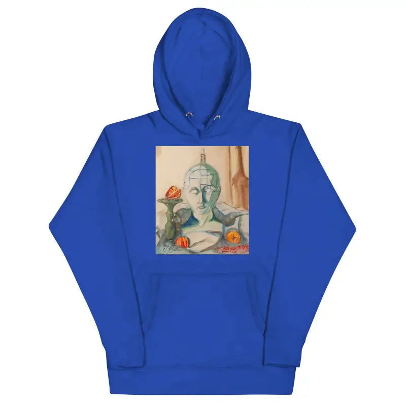 Royal blue classic unisex hoodie featuring classical bust artwork on the front