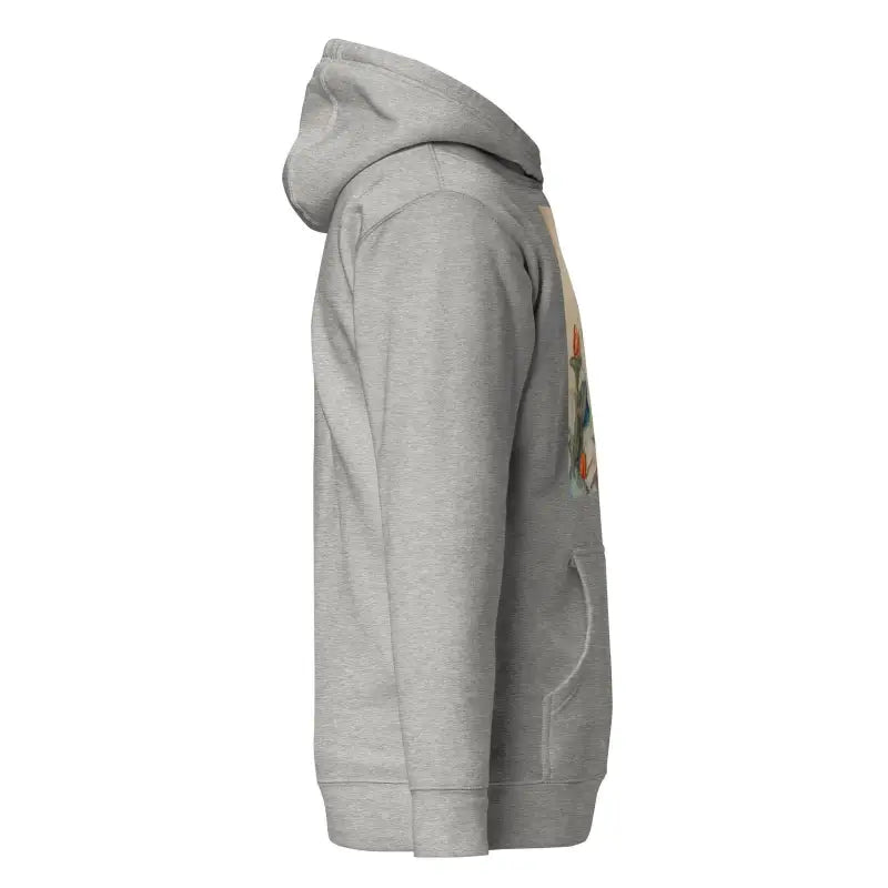 Gray hooded sweatshirt side view showcasing sleeve and hood of Classic Unisex Hoodie