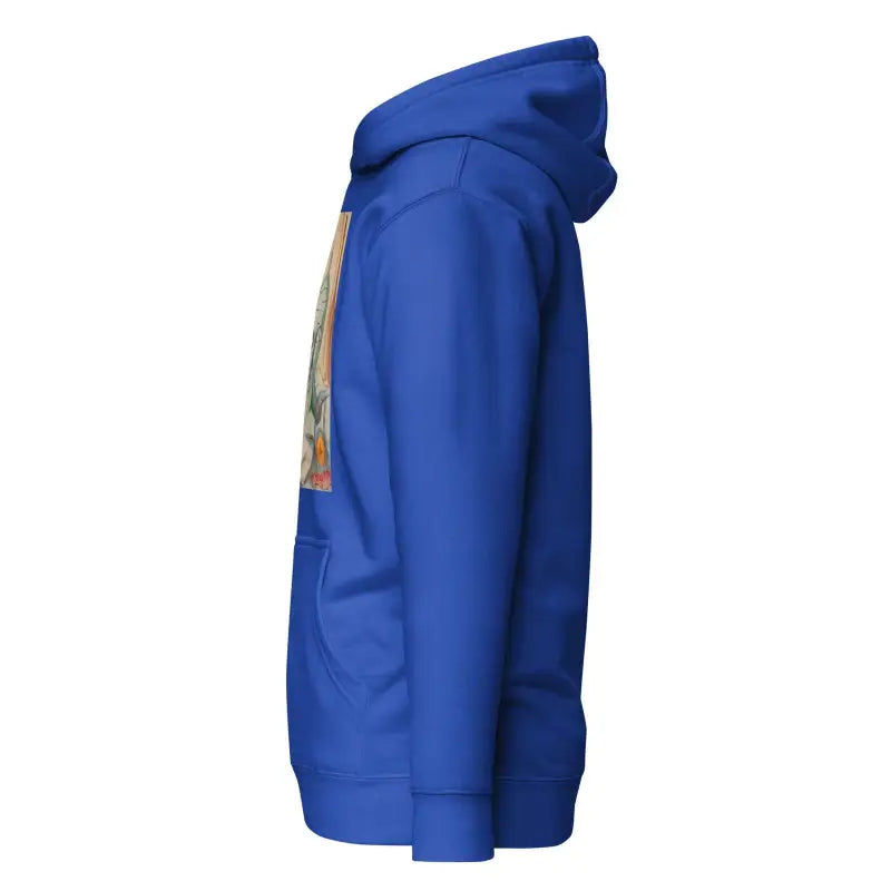 Royal blue classic unisex hoodie with side pocket displayed in profile view