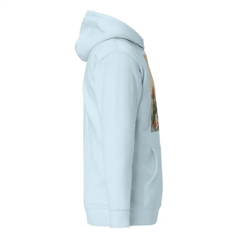 Light blue classic unisex hoodie showcased from the side view in Artistic Reflection