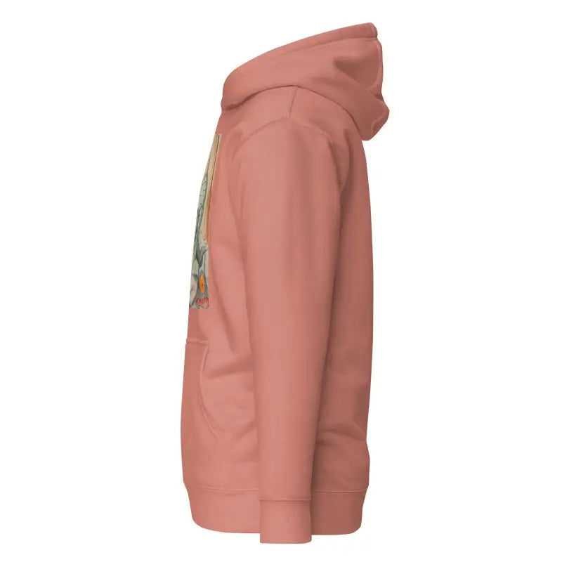 Side view of salmon-colored Stillness of Phrenology classic unisex hoodie